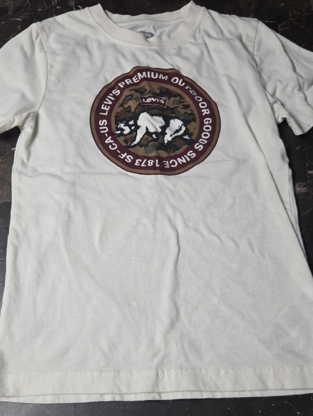 Levi's Cream Short Sleeve Tee with Camo Bear Patch